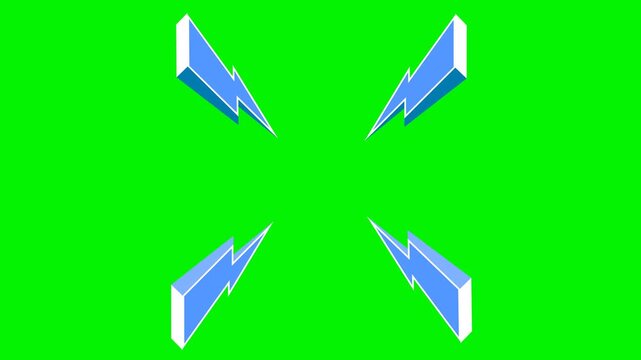Comic Style Lightning Bolts Animation opening from the center with energetic shake motion, looping seamlessly on green screen.