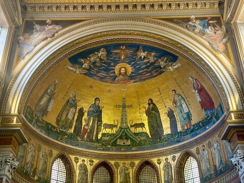 Interior View of the Apse and Mosaic in Papal Archbasilica of St. John Lateran, Rome