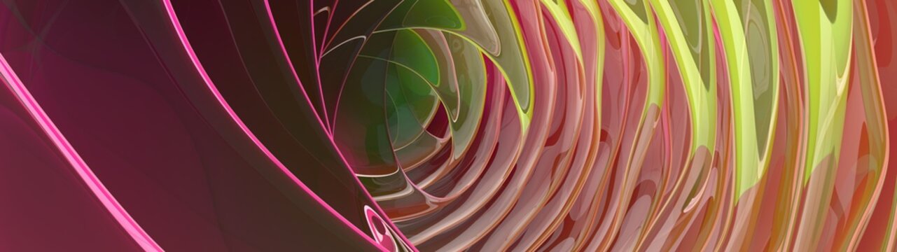 Colorful transparent tunnel with dynamic curved geometry.