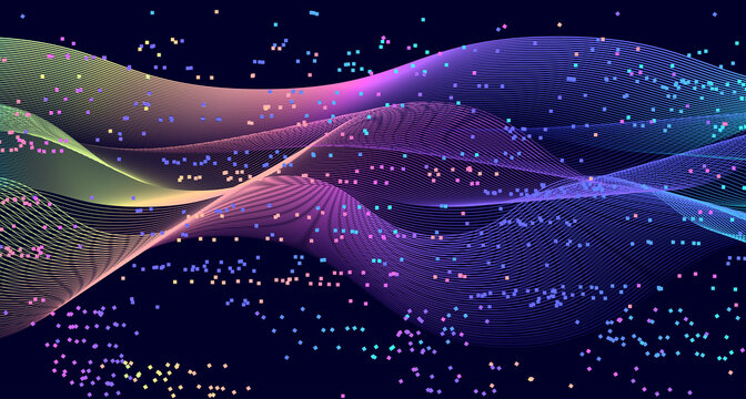 Tech illustration with colorful overlapping waves on dark background