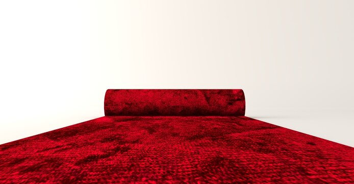 Realistic long red carpet with perspective view isolated on a white background, ideal for award ceremonies, movie premieres, gala events, VIP entrances, and luxury event presentations.