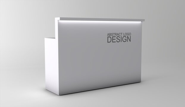 Modern information desk isolated on a white background, ideal for reception areas, exhibitions, trade shows, airports, shopping malls, hotels, and customer service presentations.