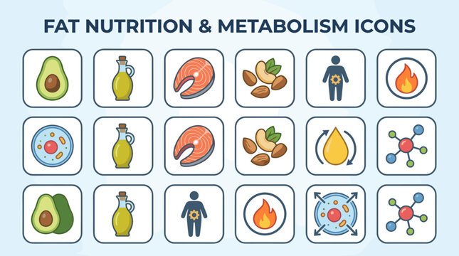 Nutrition and healthy fat metabolism icons.