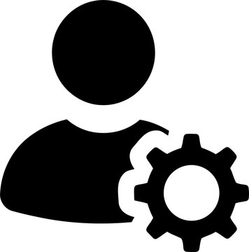 User account settings icon with a gear symbol isolated on transparent background