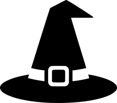 Black witch hat icon for halloween celebration isolated on transparent background