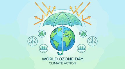 Fototapeta premium Ozone protection and climate action with umbrella.
