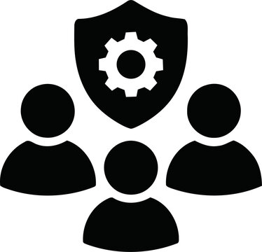 People icon with shield and gear symbol isolated on transparent background