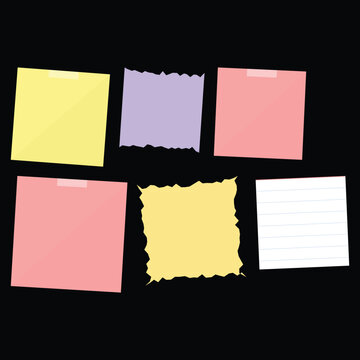 Assorted colorful sticky notes in yellow, purple, and pink with lined paper isolated on a white background, for office organization tasks