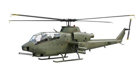 Fototapeta premium Military attack helicopter in olive green color isolated on transparent background