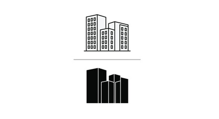 Obraz premium Building silhouettes black and white linear vector illustration