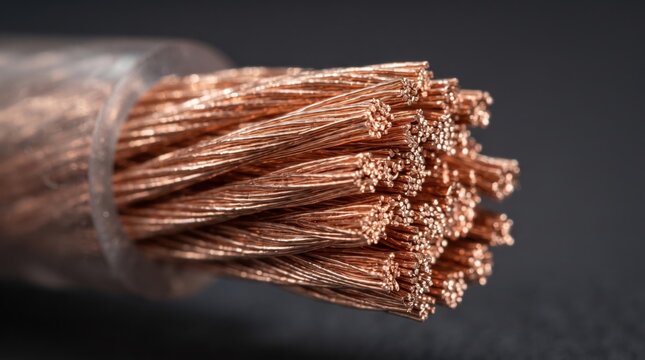 Close-up of Bare Copper Wire Strands