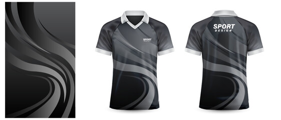 Obraz premium Sport T-Shirt mockup grey curve black pattern on white front and back view design vector