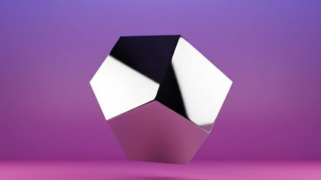 Rotating Geometric Shape with Reflective Surfaces on a Gradient Purple Background with Sound
