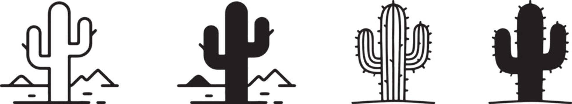 Set of saguaro cactus icons representing desert landscape and nature