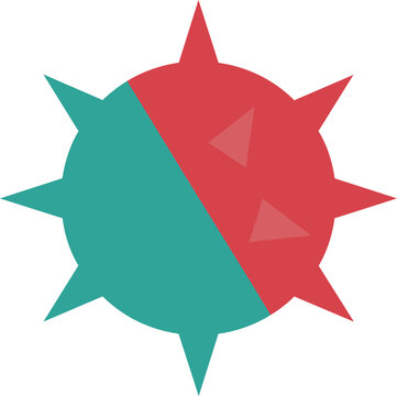 Abstract red and teal spiked sphere, a dangerous virus or germ cell icon, representing infection, disease, and health risks, ideal for medical or biological concepts