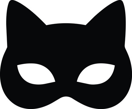 Isolated black cat mask with pointed ears and eye cutouts, representing mystery, disguise, and playful feline charm for costume or party themes