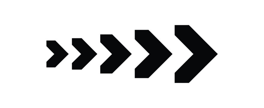 Chevron arrows progression icon featuring forward movement, acceleration direction, advancement design, and geometric sequence vector illustration.