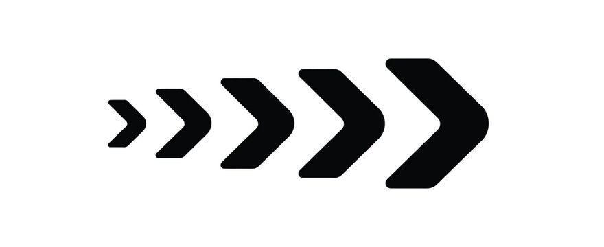 Chevron arrows progression icon featuring forward movement, acceleration direction, advancement design, and geometric sequence vector illustration.