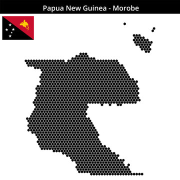 Map of Papua-New-Guinea region Morobe in small hexagonal dots