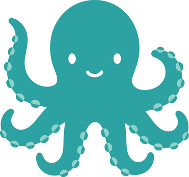 Cute blue octopus with a happy face, a charming sea creature illustration, perfect for children's books or ocean-themed designs