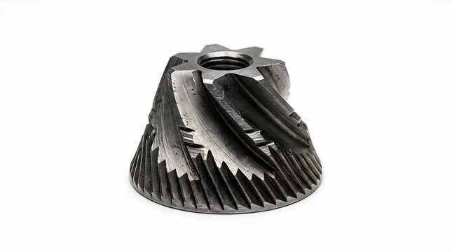 Conical steel burr grinder part isolated on white background