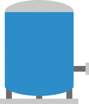 Industrial blue liquid storage tank or water heater, showcasing a modern flat icon design for plumbing and heating systems