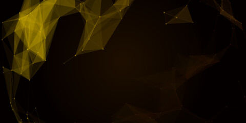 Glowing golden yellow low poly plexus network background with geometric polygon mesh © An