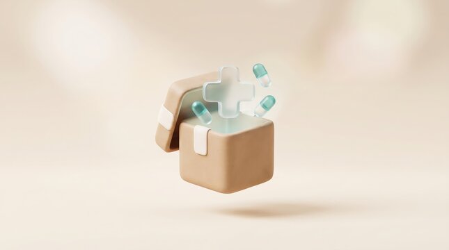 3D rendered illustration of an open cardboard delivery box with packing elements, e-commerce and shipping concept icon