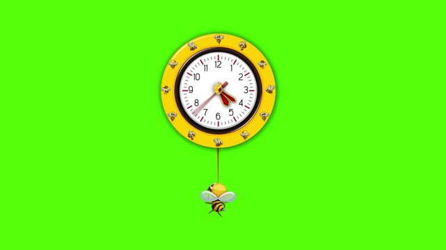 wall clock animation with bee flying and pendulum animation, fire animation, minute second and hour rotation 