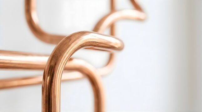 Abstract copper pipes structure forming curves for interior design background