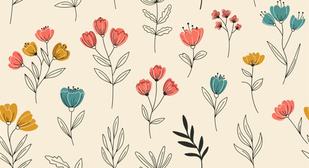 Soft Scandinavian Botanical Pattern Featuring Stylized Flowers Leaves and Decorative Natural Surface Design © Color