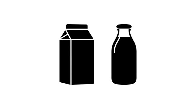 Simple black silhouette milk carton and glass bottle vector illustration isolated