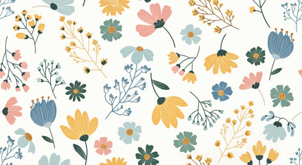 Handcrafted Flower Vector Background with Elegant Scandinavian Botanical Art and Organic Plant Motifs © Color