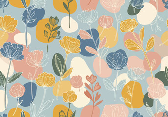 Soft Scandinavian Botanical Pattern Featuring Stylized Flowers Leaves and Decorative Natural Surface Design © Color