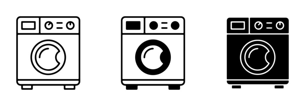 Washing Machine Icons, Laundry Appliance Vector Graphics, Household Cleaning Equipment Set, Modern Home Technology Symbols