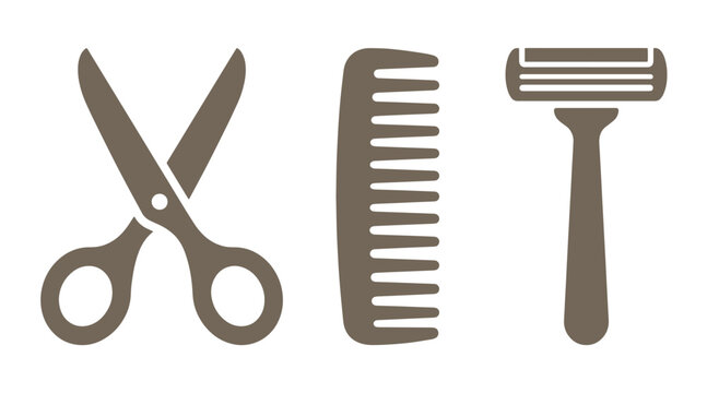 Set of barber and grooming icons with scissors comb razor scissors grooming hairdresser equipment barbershop cosmetic accessory professional instrument barbering
