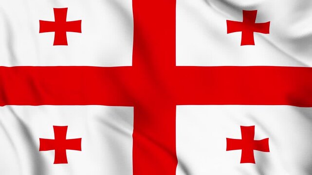 Georgia National Flag Waving in Wind with Realistic Fabric Texture, Seamless Loop Animation 4K