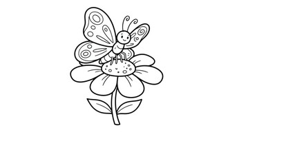 Butterfly Resting On Flower Black And White Vector Illustration © RAMLAL