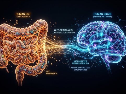 Gut-brain-axis-illustration-showing-human-intestine-microbiota-communicating-with-neural-network-via-vagus-nerve-glowing-pathways