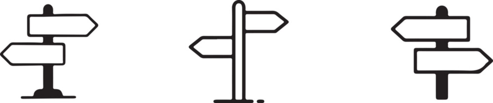 Directional signpost and arrow vector icon set with signpost, direction