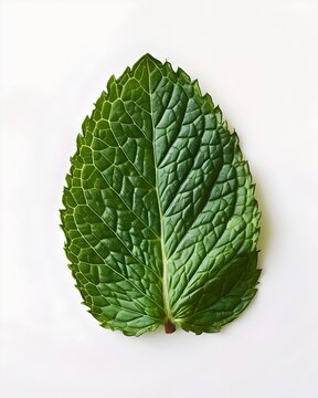 single mint leaf macro texture isolated on white background