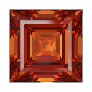 Fiery copper red princess cut fire opal stone with brilliant step cut facets and warm reflections isolated on pure transparent background graphic element
