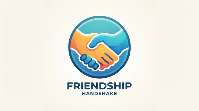 Global business partnership handshake logo design. International cooperation and unity concept with world map illustration.