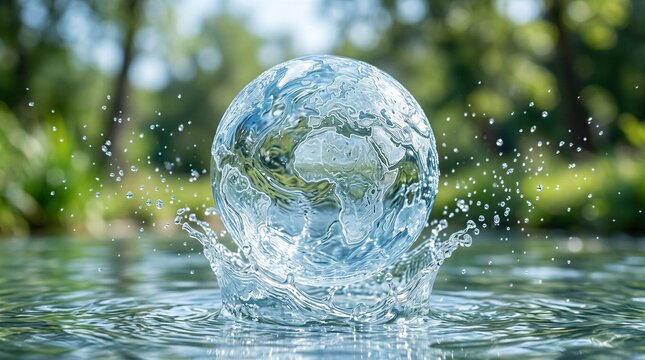 Refreshing Water Droplet Splashing With Africa'S Continent Reflecting In The Center