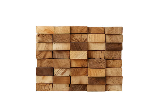 Organized mosaic wall of rectangular wooden blocks