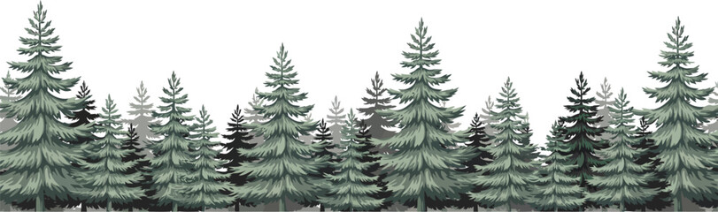 Obraz premium Hand Drawn Pine Tree Border Vector – Vintage Forest Christmas Woodland Illustration