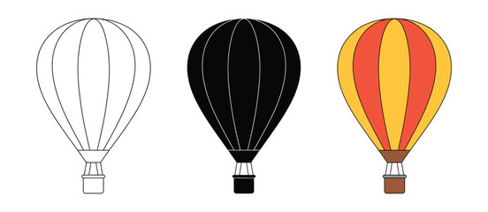 Colorful hot air balloons in different styles and designs featuring vibrant travel, adventure, festival, and celebration illustrations. © SAHERA