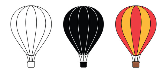 Colorful hot air balloons in different styles and designs featuring vibrant travel, adventure, festival, and celebration illustrations. © SAHERA
