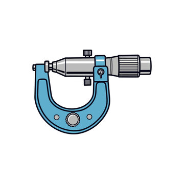 Professional blue micrometer vector icon for precision engineering measurement and industrial mechanical calibration tool isolated on white