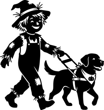Happy scarecrow walking dog stencil for Halloween decorations and party supplies